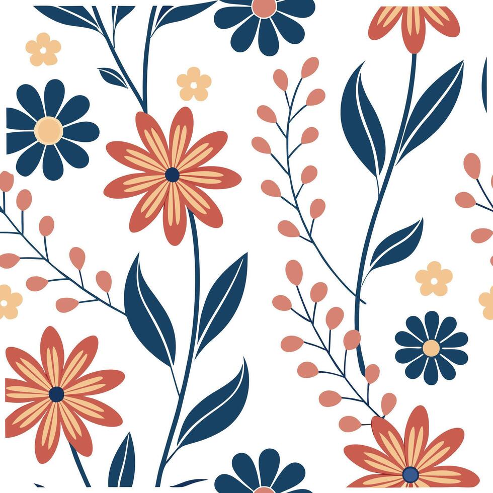 Retro abstract floral seamless pattern with bold colors and dynamic shapes for vibrant designs concept as Vibrant retro abstract floral pattern with bold colors and dynamic shapes Clean Pro vector