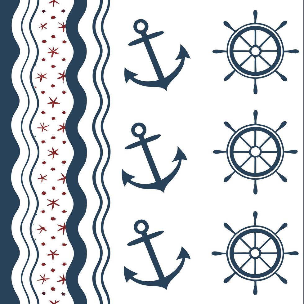 Retro nautical seamless pattern with anchors and waves in classic color schemes for marine themes concept as Classic retro nautical pattern featuring anchors and waves in timeless Clean Pro vector