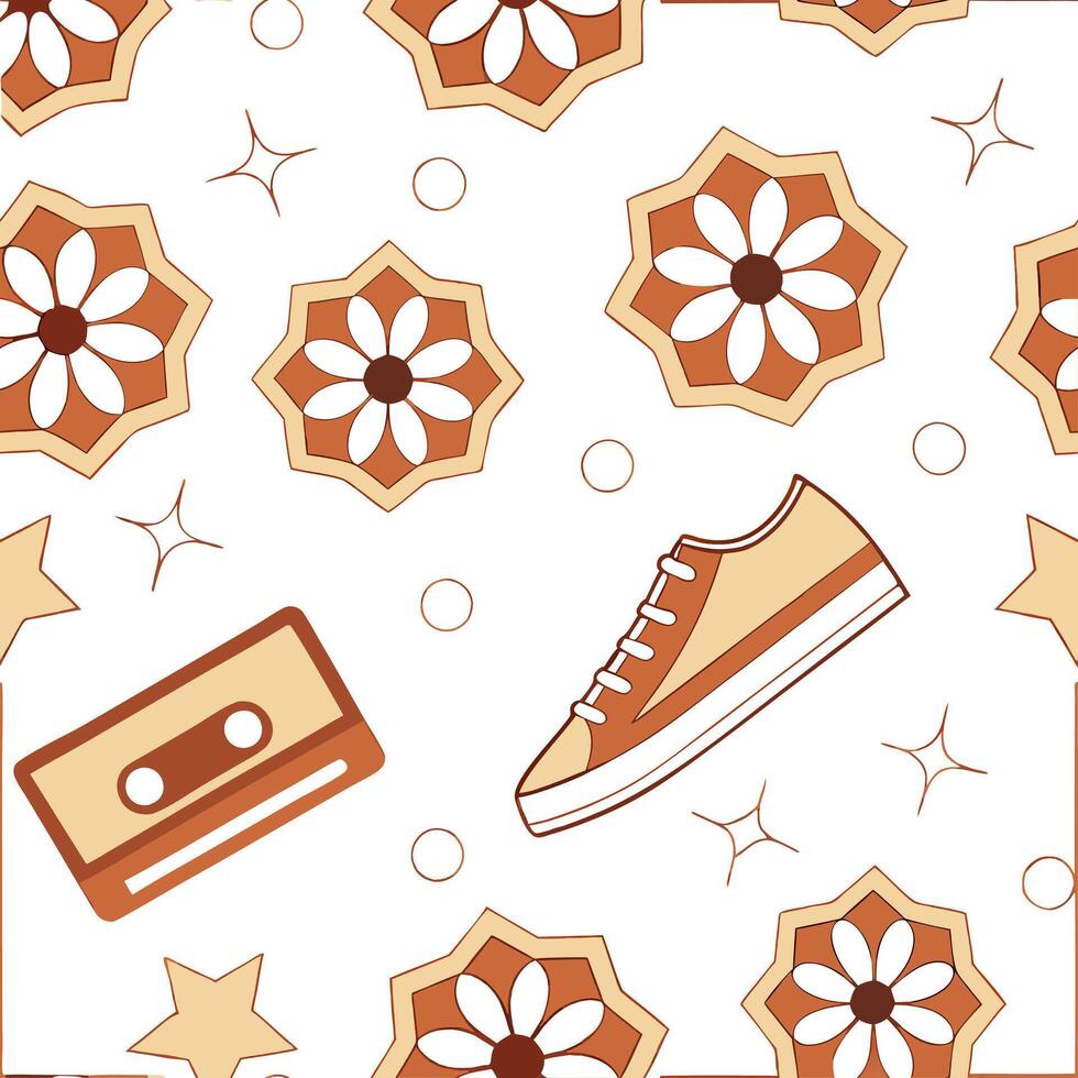Retro geometric seamless tile pattern warm tones on white background perfect for inviting designs concept as Creating seamless tile with retro geometric patterns in warm tones on w Clean Pro 2 vector