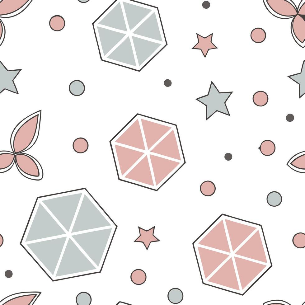 Retro polygon seamless tiles muted pastel colors on white background suitable for gentle designs concept as Designing seamless tile with retro polygons in muted pastel colors on wh Clean Pro vector