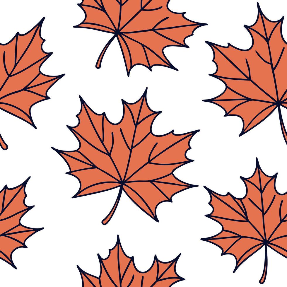 Retro pop art maple leaves seamless pattern with bold outlines and vibrant colors on white concept as Bold outlined pop art maple leaves with vibrant colors creating a retro seamle Clean Pro vector