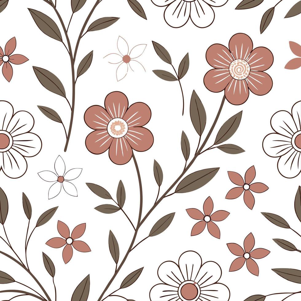 Retro summer flowers seamless pattern with vintage florals and muted earth tones for a nostalgic summer design concept as Nostalgic summer flower pattern with retro florals and mut Clean Pro vector