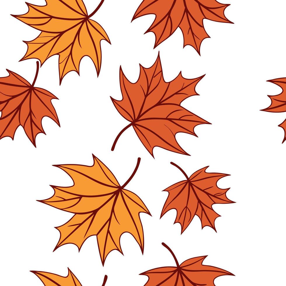 Rich autumn colors seamless tile pattern with falling leaves vibrant oranges reds and browns concept as Falling leaves in vibrant oranges reds and browns create a rich autumn color Clean Pro vector