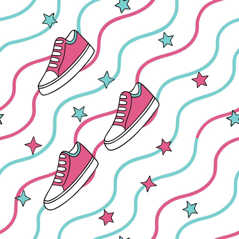 Retro wave seamless pattern with flowing lines and neon accents for dynamic backgrounds concept as Dynamic retro wave pattern featuring flowing lines and neon accents perfect for v Clean Pro vector
