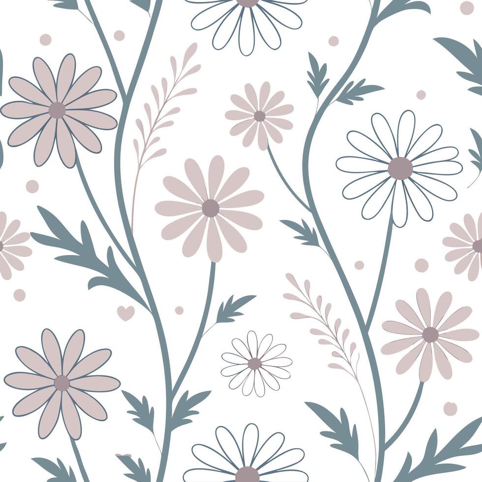 Romantic daisy seamless tile pattern with delicate daisies and soft pastel hues perfect for cozy bedrooms concept as Delicate daisies and soft pastel hues create romantic daisy sea Clean Pro vector