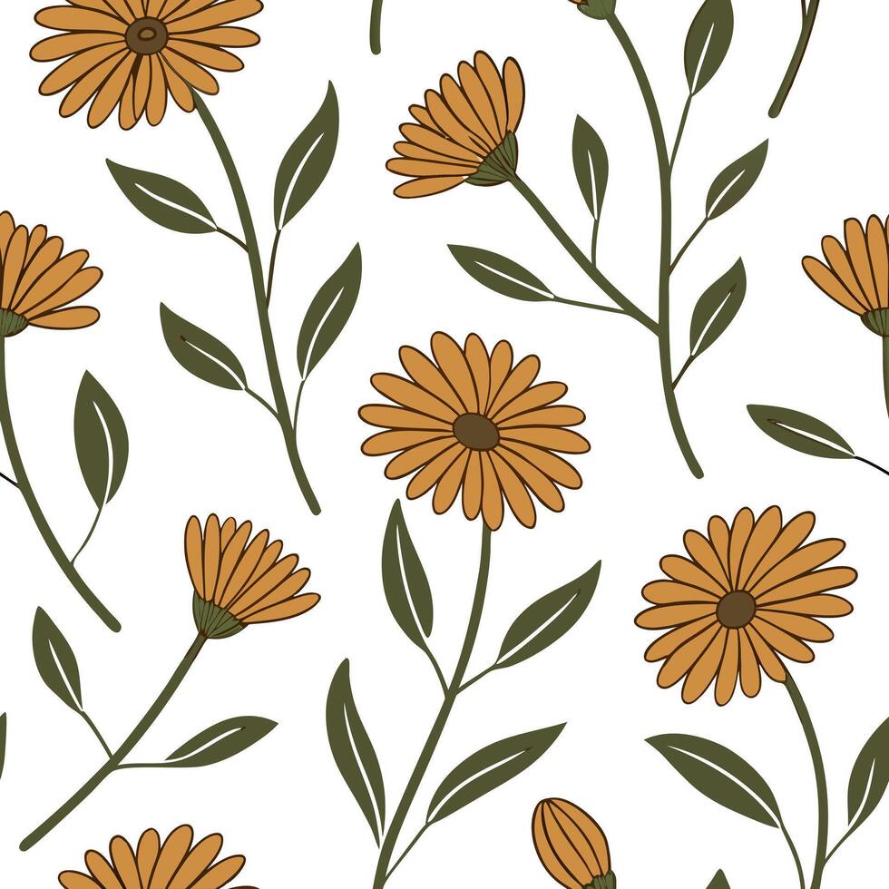 Rustic calendula texture seamless tile pattern earthy isolated white background ideal for farmhouse decor textiles home accessories concept as Rustic calendula texture seamless pat Clean Pro vector