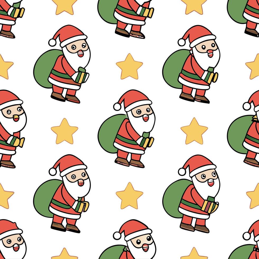 Santas Upcycled Decorations concept as Feature a seamless background of Santa decorating with upcycled materials The design uses playful cartoon elements and vibrant colors provid Clean Pro vector