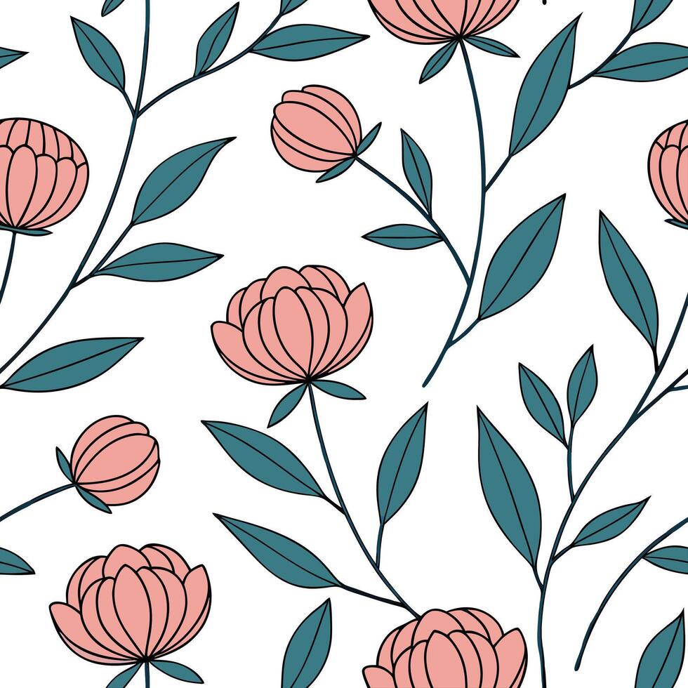 Scandinavian inspired peony seamless pattern with minimal colors and clean lines on white concept as Minimal color Scandinavian peonies with clean lines creating a simple seamless Clean Pro vector