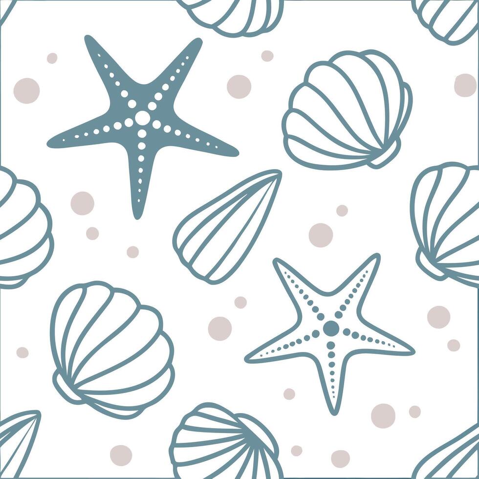 Seashell and starfish seamless tile pattern with beach motifs and soft summer hues concept as Seashells and starfish in soft beach hues create a seamless tile pattern bringing summ Clean Pro vector