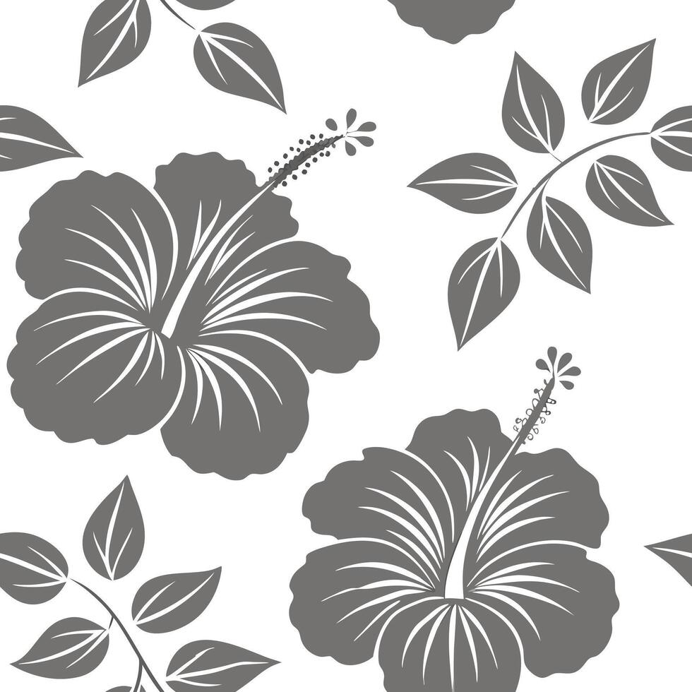 Shabby Chic hibiscus seamless tile pattern with distressed hibiscus and soft grey accents on white background ideal for charming spaces concept as Distressed hibiscus and soft grey Clean Pro vector