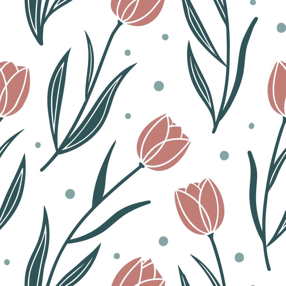 Shabby Chic tulip seamless tile pattern with distressed tulips and soft pastel accents on white background ideal for charming spaces concept as Distressed tulips and soft pastel ac Clean Pro vector