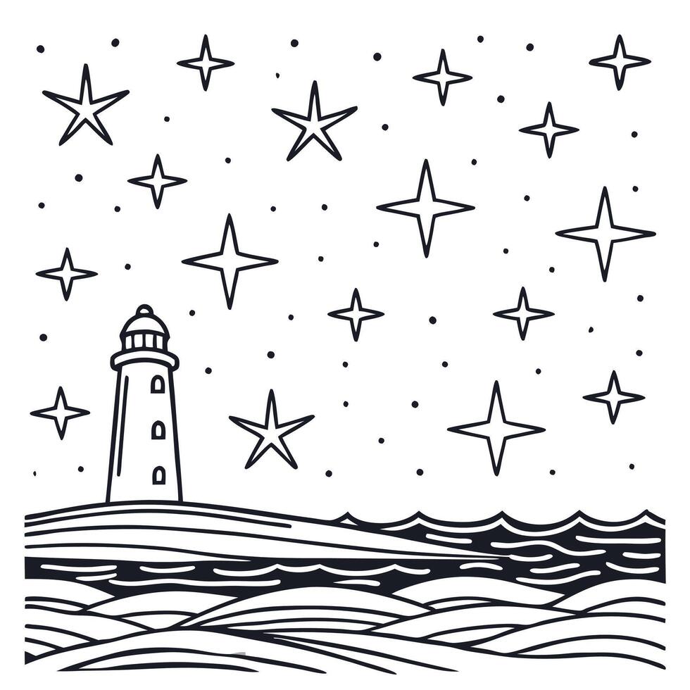 Simple flat design icon Starlit Ocean Horizon concept as Stars glitter along the oceans horizon merging sea and sky into a seamless tapestry of natural splendor flat illustration Clean Pro vector
