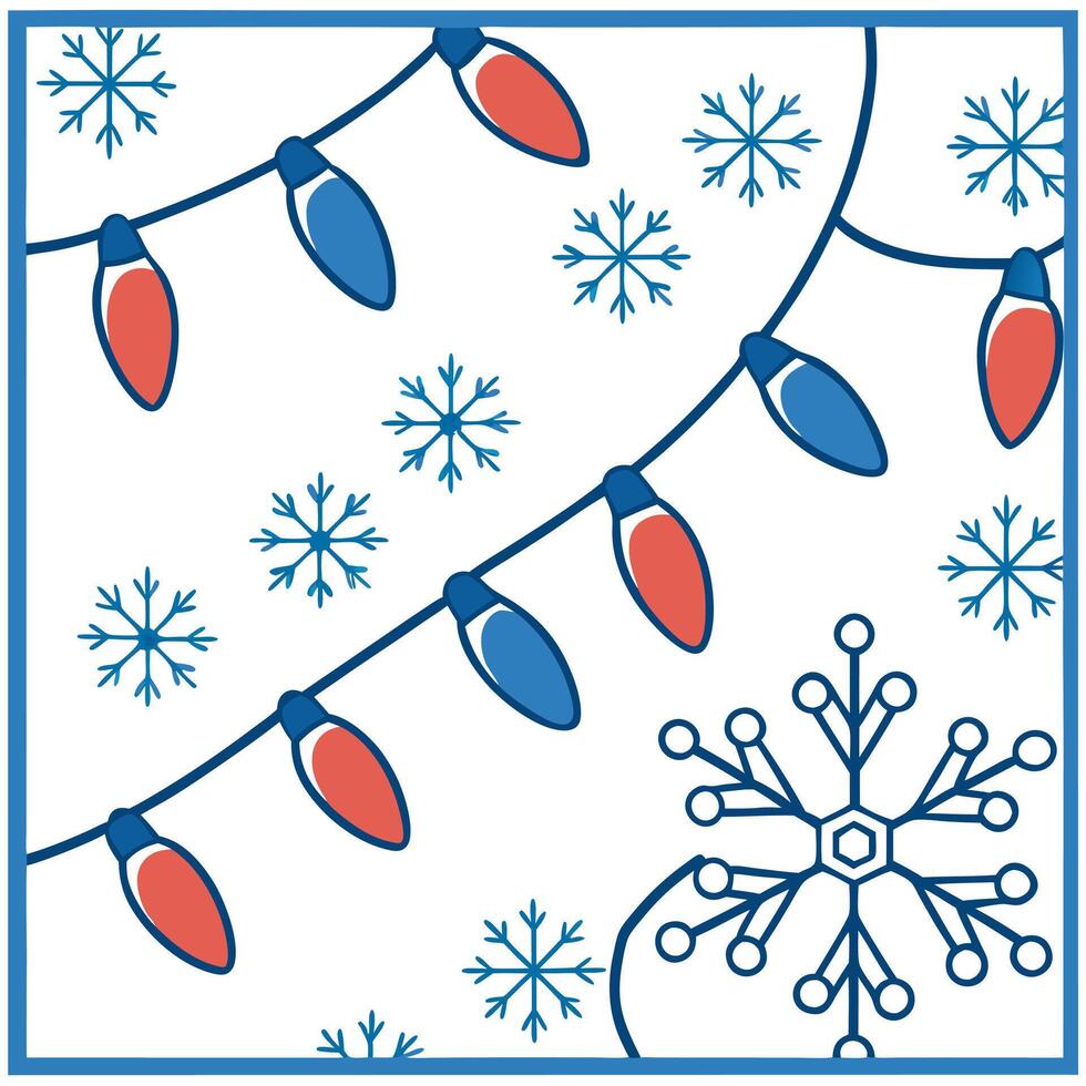 Snowflake and Christmas lights seamless tile pattern with sparkling winter accents concept as Sparkling Christmas lights paired with snowflakes create a seamless tile pattern with Clean Pro vector