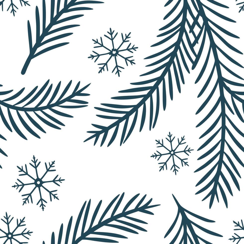Snowflake and evergreen branch seamless tile pattern with icy accents and winter elegance concept as Evergreen branches paired with snowflakes create a seamless tile pattern with i Clean Pro vector