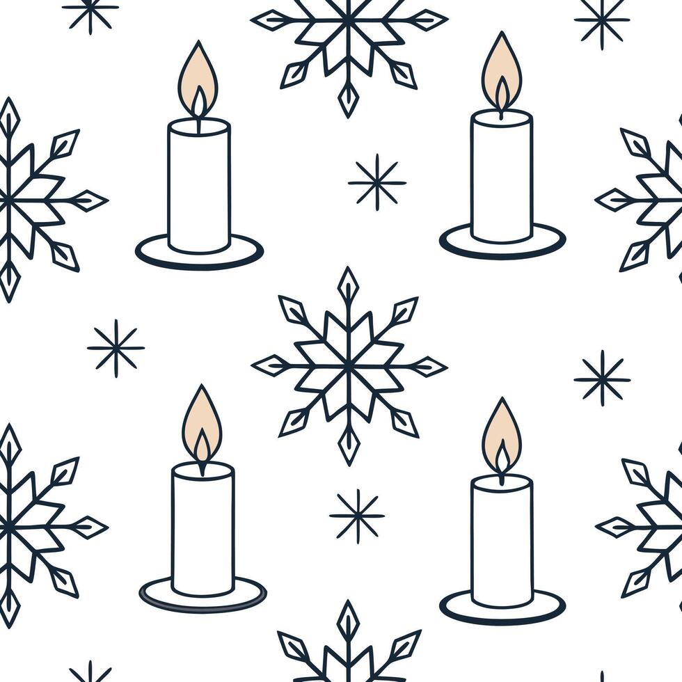 Snowflake and holiday candle seamless tile pattern with warm glow and frosty accents concept as Warm glowing candles paired with snowflakes create a seamless tile pattern with fros Clean Pro vector