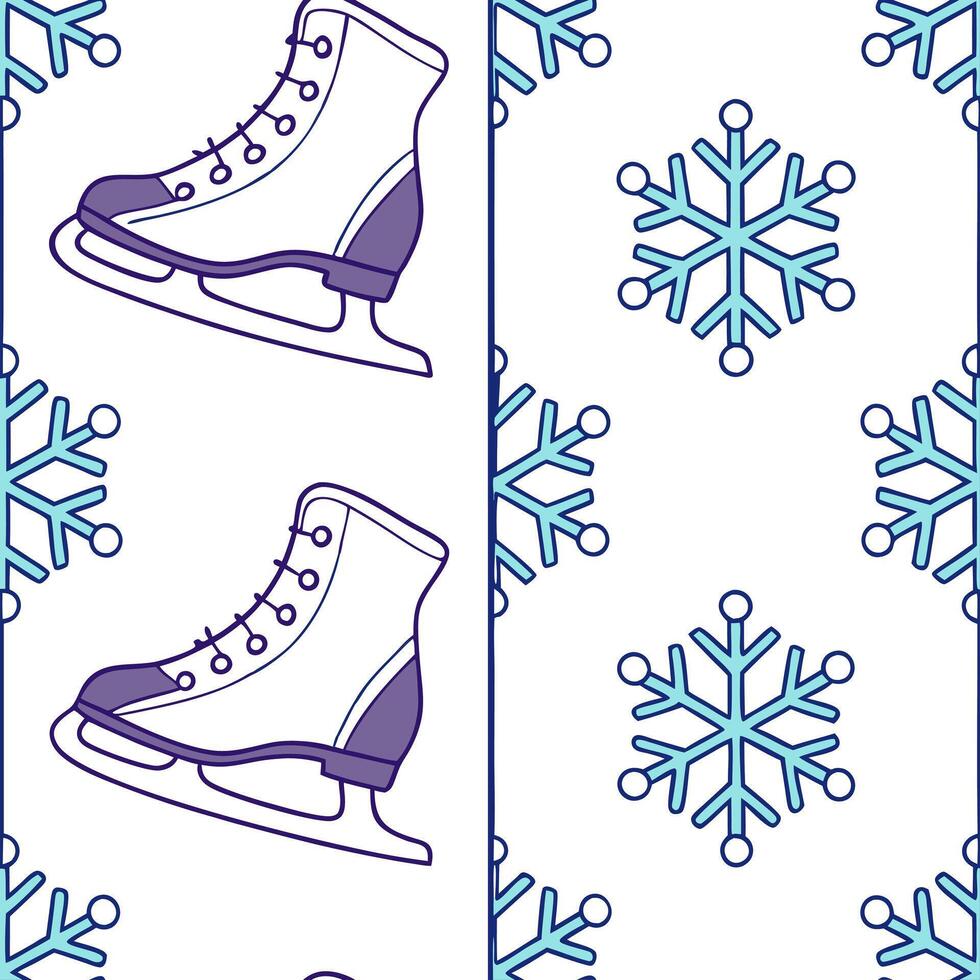 Snowflake and ice skates seamless tile pattern with dynamic winter sports elements concept as Dynamic ice skates paired with snowflakes create a seamless tile pattern with winter s Clean Pro vector