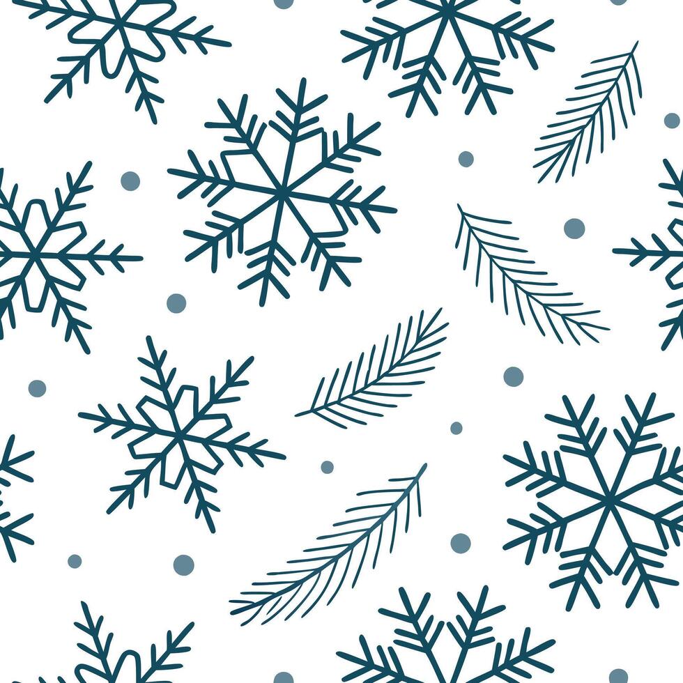 Snowflake and evergreen seamless tile pattern with frosty details and cool tones concept as Snowflakes paired with evergreen branches create a seamless tile pattern with frosty det Clean Pro vector