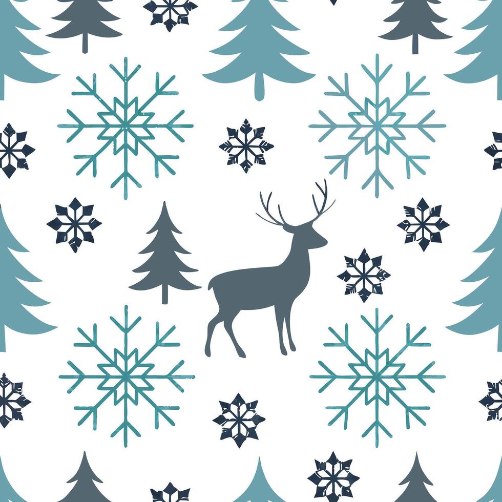 Snowflake and reindeer seamless tile pattern with winter forest elements and cool tones concept as Snowflakes paired with reindeer create a seamless tile pattern with winter forest Clean Pro vector