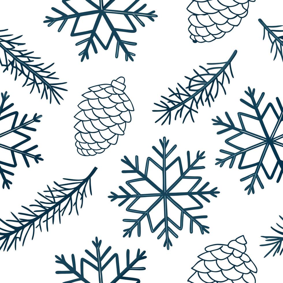 Snowflake and pinecone seamless tile pattern with frosty details and evergreen accents concept as Frosty details on snowflakes and evergreen pinecones create a seamless tile patter Clean Pro vector