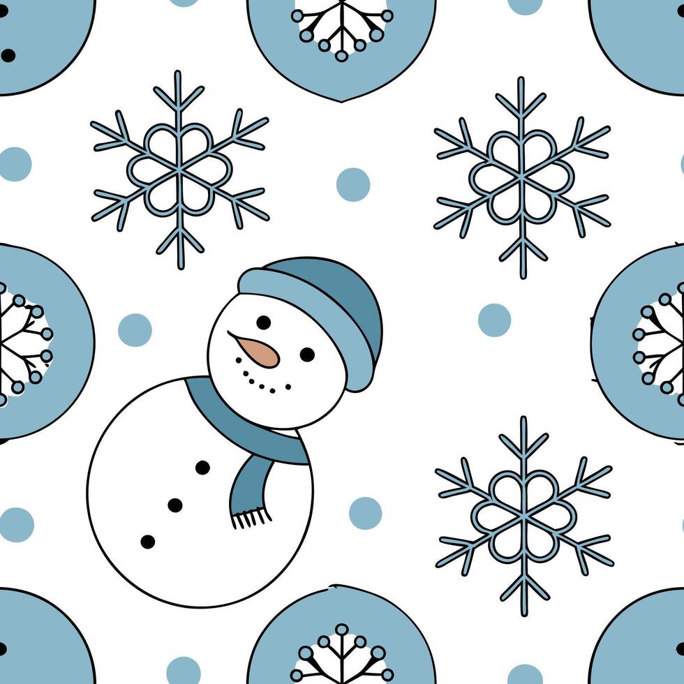 Snowman and snowflake seamless tile pattern with playful winter elements and cool tones concept as Playful snowmen surrounded by snowflakes create a seamless tile pattern with cool Clean Pro vector