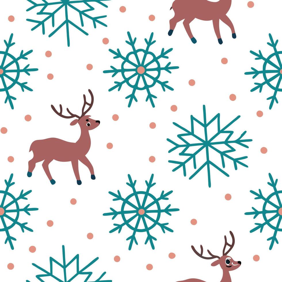 Snowflake and reindeer seamless tile pattern with winter forest elements and cool tones concept as Snowflakes paired with reindeer create a seamless tile pattern with winter forest Clean Pro 2 vector