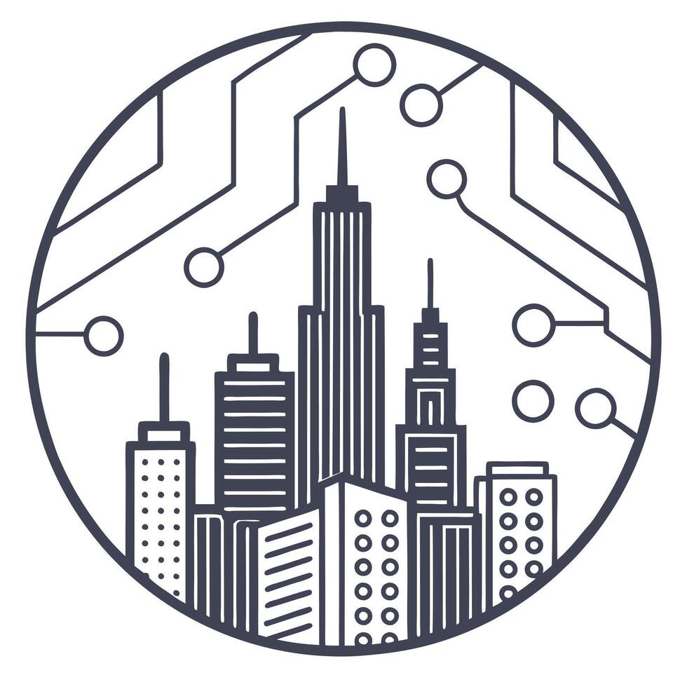 Soft abstract digital art of a city skyline blending into a circuit board pattern with bokeh lights representing Science Fiction Day with copy space concept as A city skyline seam Clean Pro vector