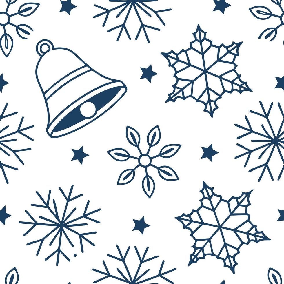 Sparkling snowflakes and Christmas bells seamless tile pattern with festive winter accents concept as Festive winter accents with sparkling snowflakes and Christmas bells create se Clean Pro vector