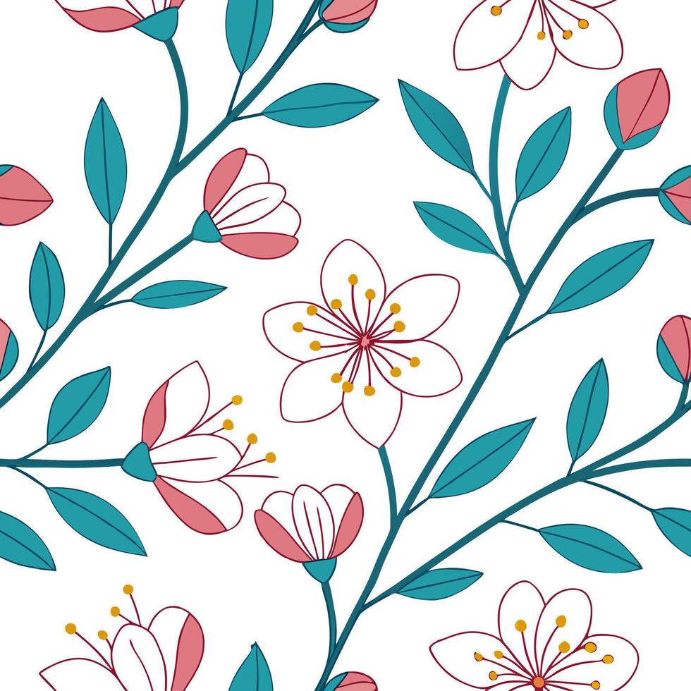 Spring floral seamless pattern with vibrant colors and delicate petals perfect for seasonal designs concept as Floral pattern featuring vibrant spring colors and delicate petals id Clean Pro vector