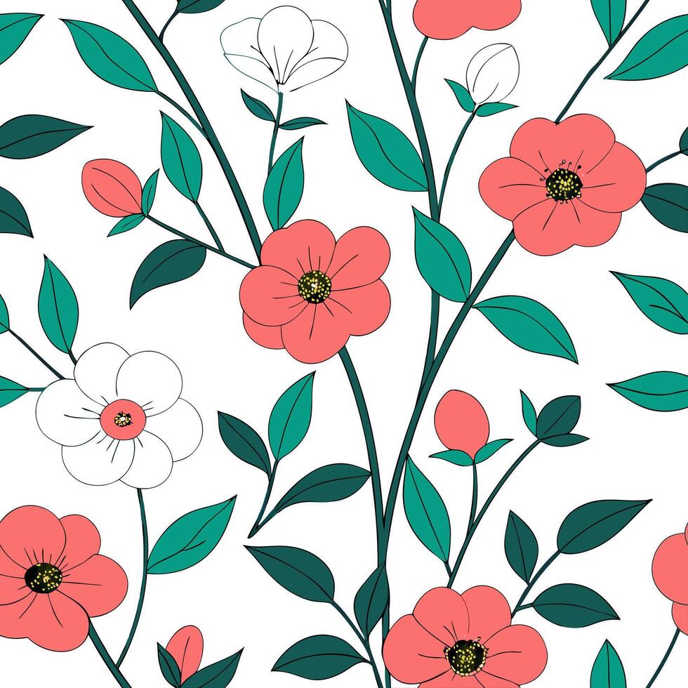 Spring garden seamless pattern with anemones and camellias for elegant outdoor garden designs concept as Elegant anemones and camellias arranged in a seamless spring garden pattern Clean Pro vector