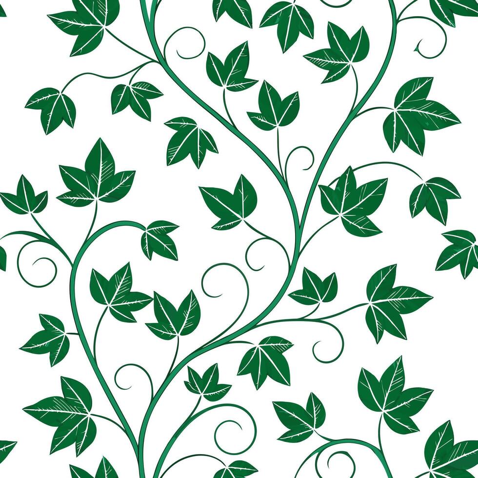 Spring vine and leaf seamless tile pattern with lush greenery symbolizing the natural rebirth of spring concept as Lush green vines and leaves create a seamless spring tile pattern Clean Pro vector