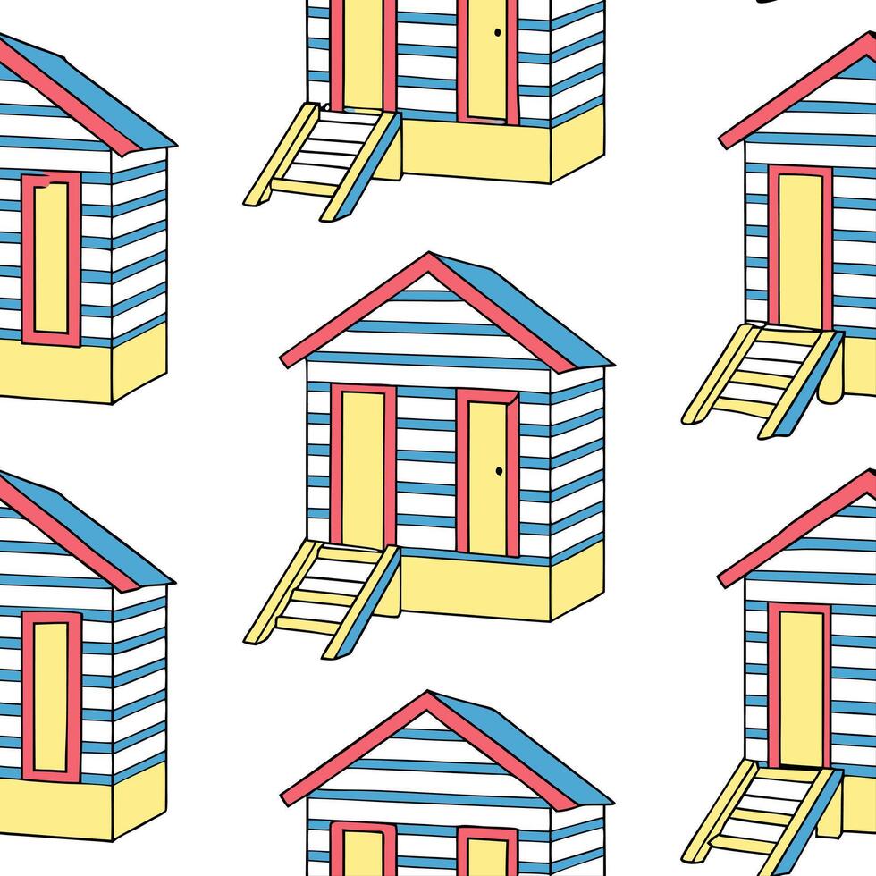 Summer beach cabanas seamless tile pattern with cool shades and vibrant beachside charm concept as Vibrant summer beach cabanas with cool shades and beachside charm create a seamle Clean Pro vector