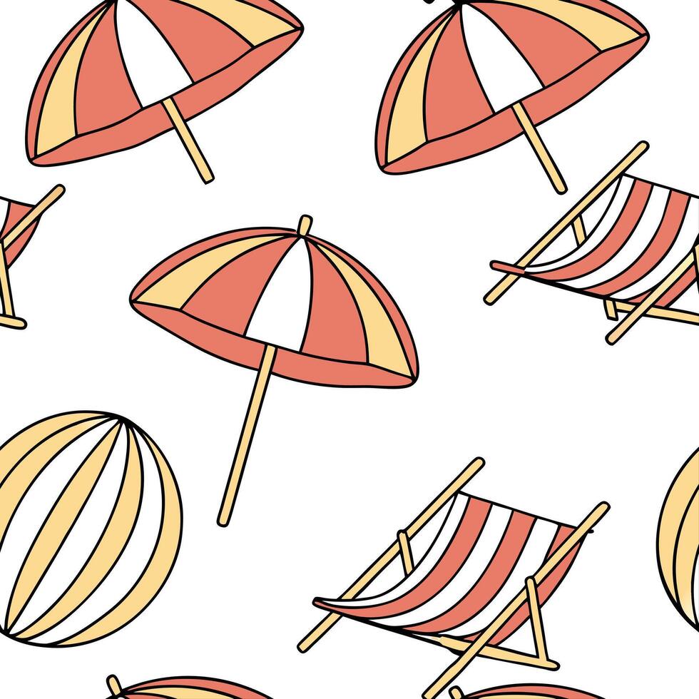 Summer bright seamless pattern with colorful umbrellas and beach chairs for a relaxing coastal design concept as Relaxing beach pattern with colorful umbrellas and beach chairs per Clean Pro vector