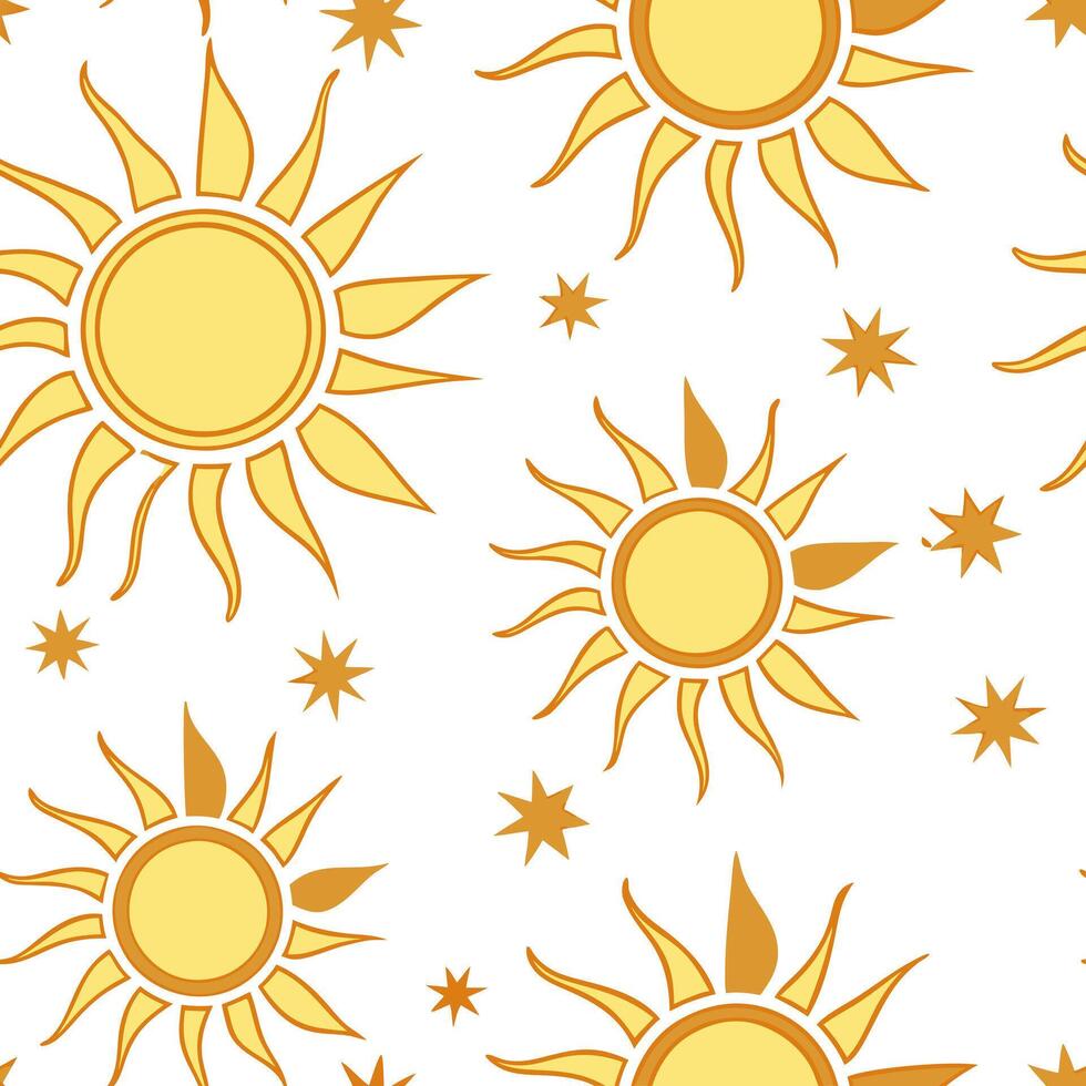 Summer sun seamless tile pattern with radiant sunbursts and warm yellow hues for vibrant spaces concept as Bright sunbursts and warm yellow tones arranged seamlessly for a vibrant Clean Pro vector
