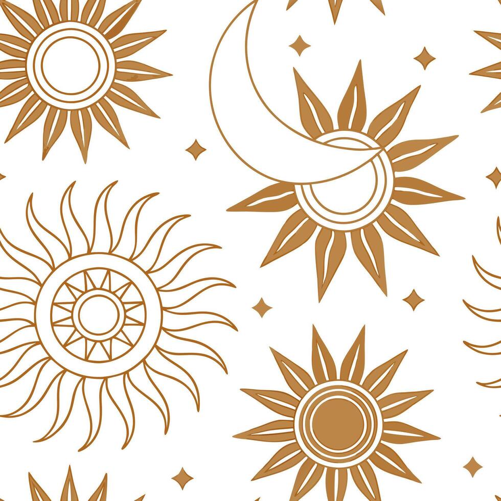 Summer sun seamless tile pattern with warm golden hues and abstract sun designs for modern interiors concept as Abstract sun designs and golden hues arranged seamlessly to add a mo Clean Pro vector