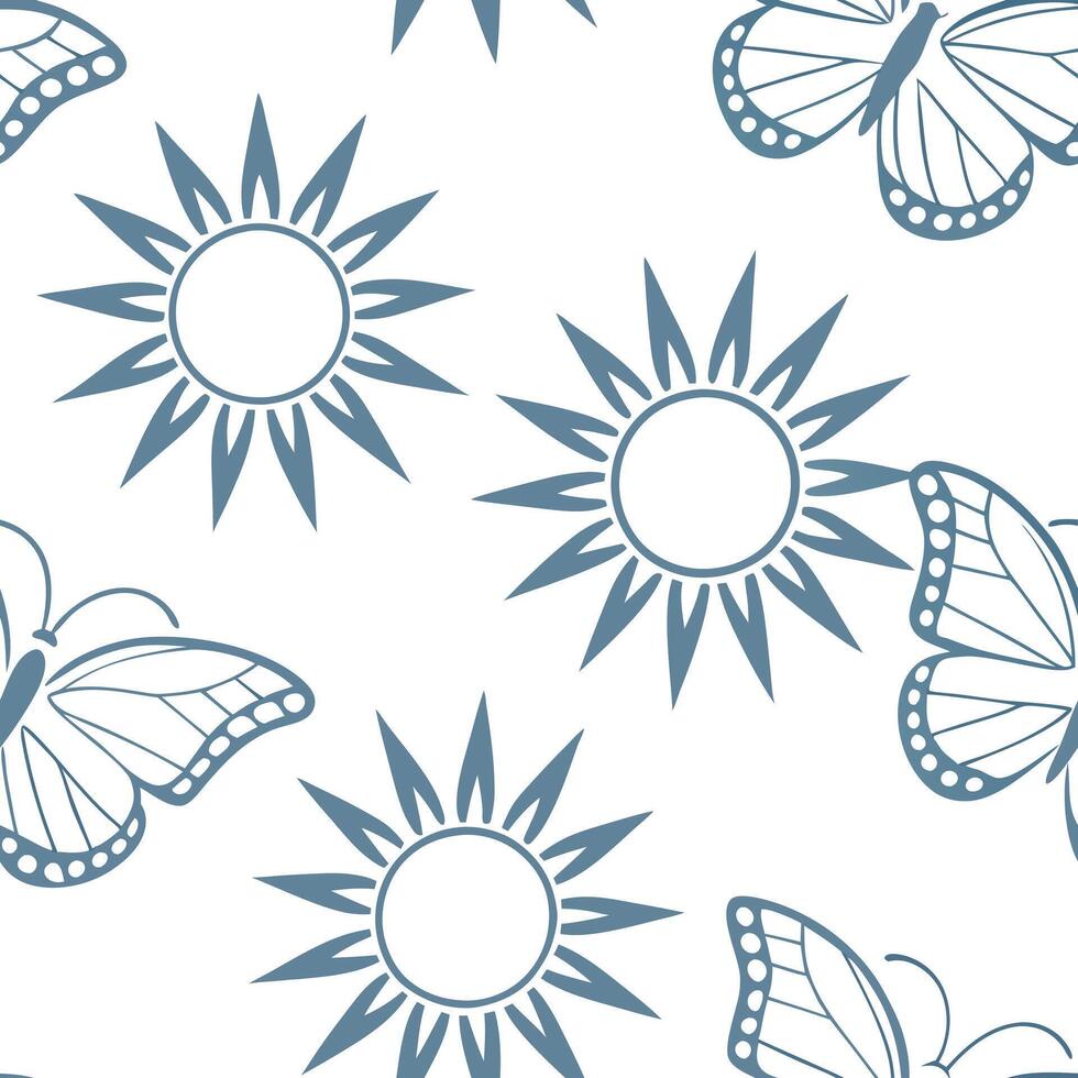 Sunlit summer seamless pattern with sun rays and blue sky accents for an airy open atmosphere concept as Sun rays and blue sky accents arranged seamlessly for creating an airy and Clean Pro vector