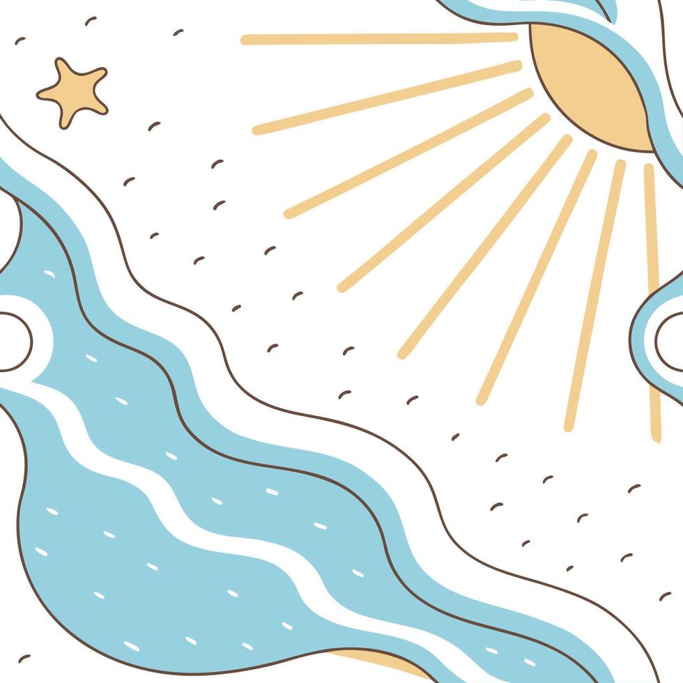 Sunny beach seamless tile pattern with soft sand gentle waves and bright sun rays concept as Soft sand gentle waves and sun rays create a sunny beach seamless tile pattern evoking Clean Pro vector