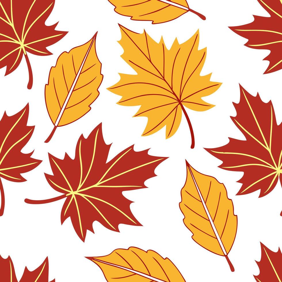 Thanksgiving leaves seamless pattern with rich autumn colors of red orange and yellow for a warm harvest inspired look concept as Warm Thanksgiving pattern with red orange and yell Clean Pro 11 vector