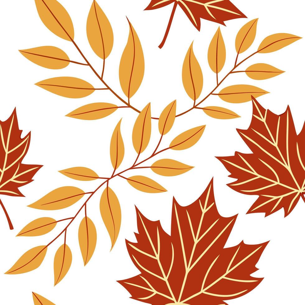 Thanksgiving leaves seamless pattern with rich autumn colors of red orange and yellow for a warm harvest inspired look concept as Warm Thanksgiving pattern with red orange and yell Clean Pro 17 vector