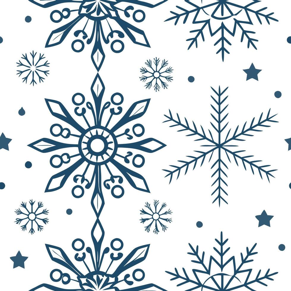 Traditional Scandinavian folk patterns and snowflakes seamless tile pattern with cool tones concept as Cool tones highlight traditional Scandinavian folk patterns intertwined with Clean Pro vector