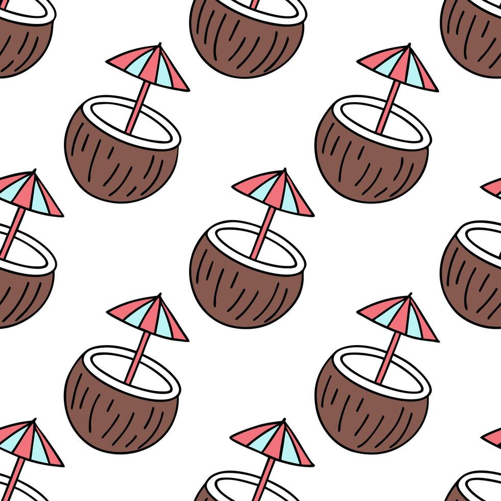 Tropical coconut drink seamless tile pattern with bright straws umbrellas and beach vibes concept as Coconut drinks with bright straws and tiny umbrellas create a seamless tropical Clean Pro vector