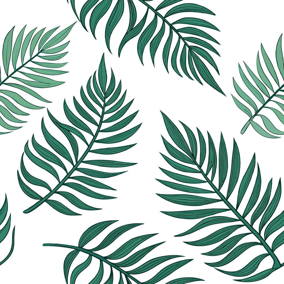 Tropical fern seamless tile pattern with vibrant green ferns and tropical leaves on a white background ideal for sunny kitchens concept as Vibrant green ferns and tropical leaves o Clean Pro 2 vector