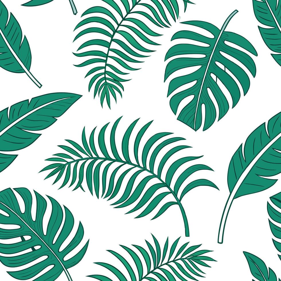 Tropical fern seamless tile pattern with vibrant green ferns and tropical leaves on a white background ideal for sunny kitchens concept as Vibrant green ferns and tropical leaves o Clean Pro 8 vector