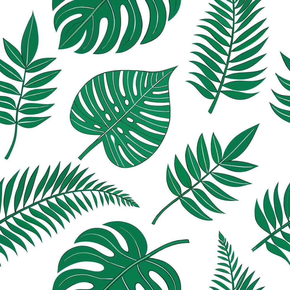 Tropical fern seamless tile pattern with vibrant green ferns and tropical leaves on a white background ideal for sunny kitchens concept as Vibrant green ferns and tropical leaves o Clean Pro 9 vector