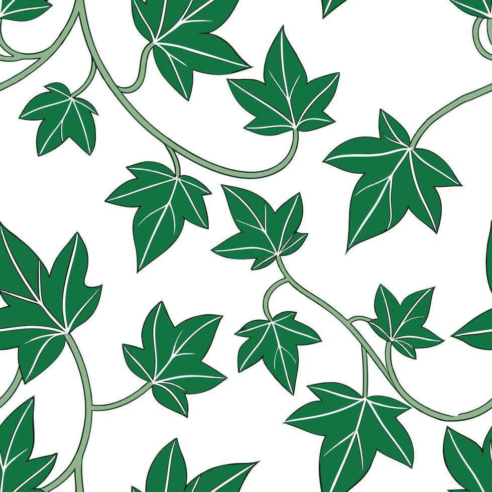 Tropical ivy seamless tile pattern with lush green leaves and vibrant ivy tendrils on white background ideal for sunny lounges concept as Lush green ivy leaves and vibrant tendrils Clean Pro vector
