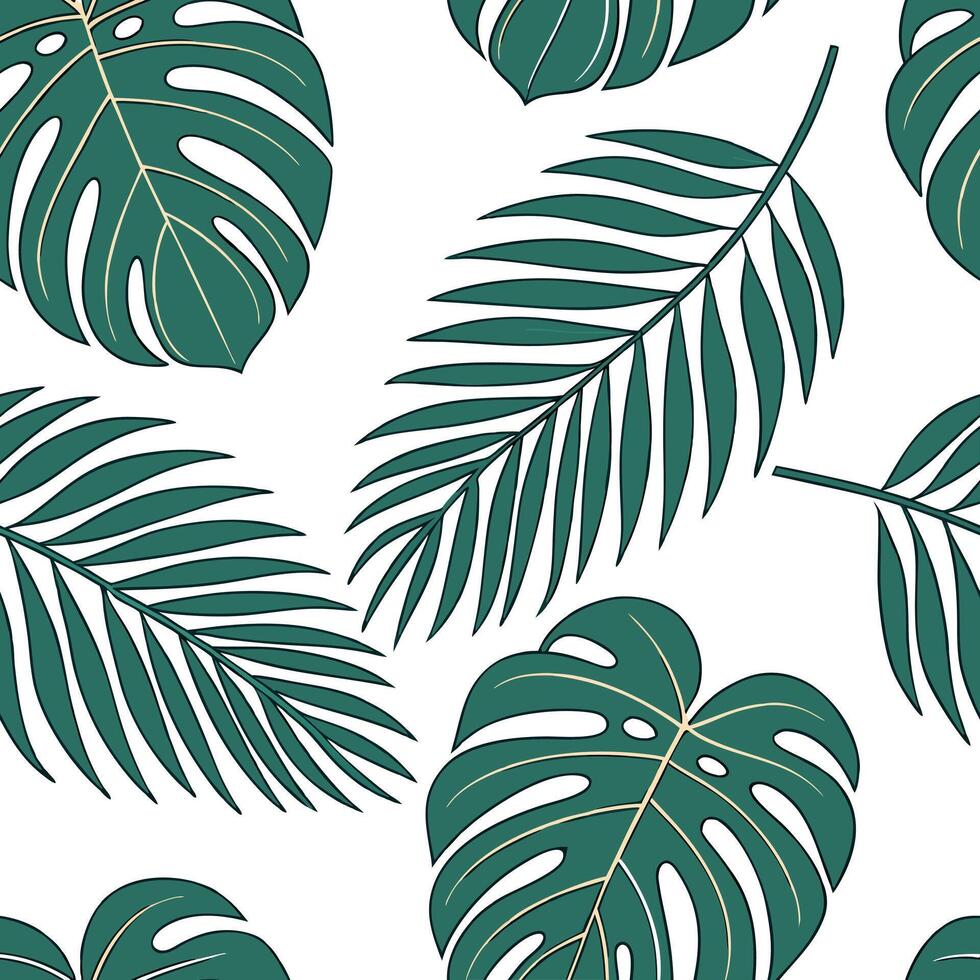 Tropical leaves seamless tile pattern with oversized monstera and palm leaves and vibrant green hues for bold statement walls concept as Oversized monstera and palm leaves with vib Clean Pro vector