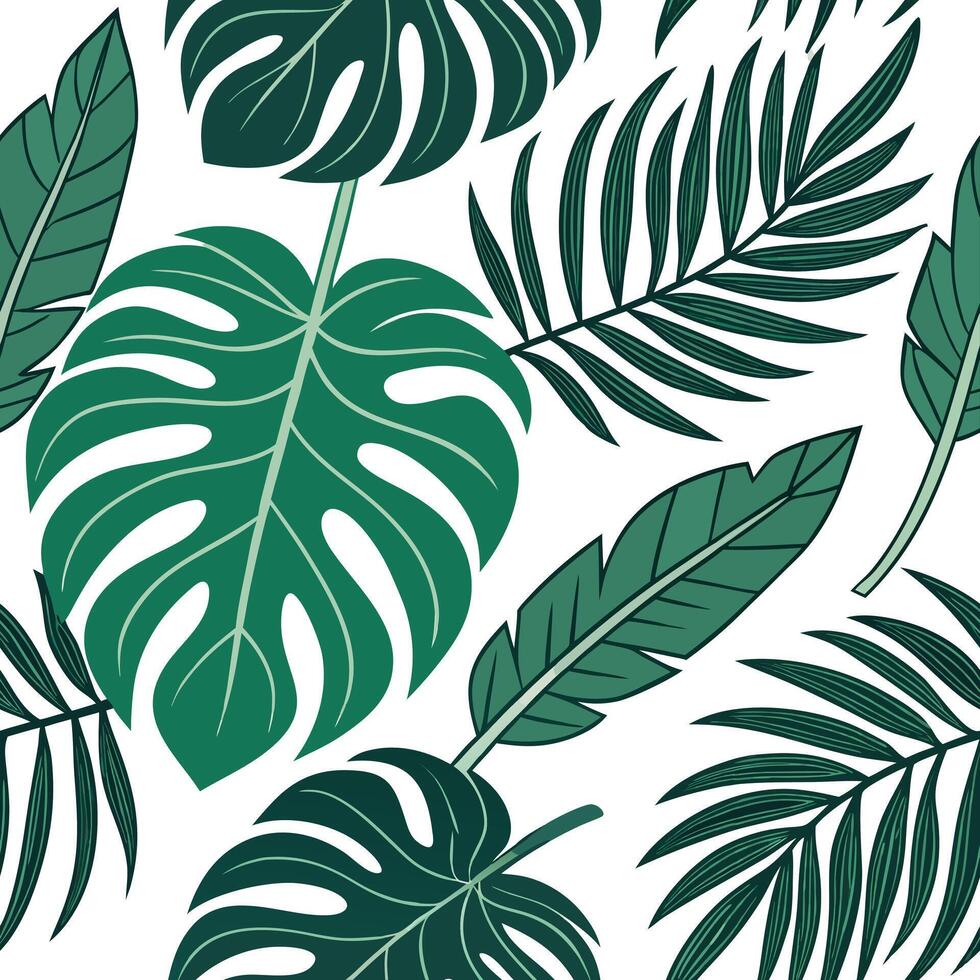 Tropical rainforest leaf repeat seamless tile pattern with dense foliage and vibrant greens for exotic home settings concept as Dense foliage with vibrant greens create tropical ra Clean Pro vector