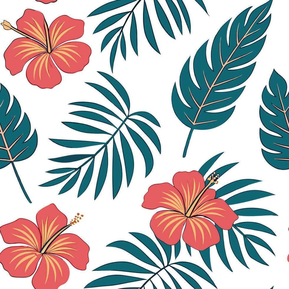 Tropical summer flowers seamless pattern with exotic florals and bright warm hues for an adventurous summer vibe concept as Exotic summer flowers pattern with tropical florals and Clean Pro 2 vector