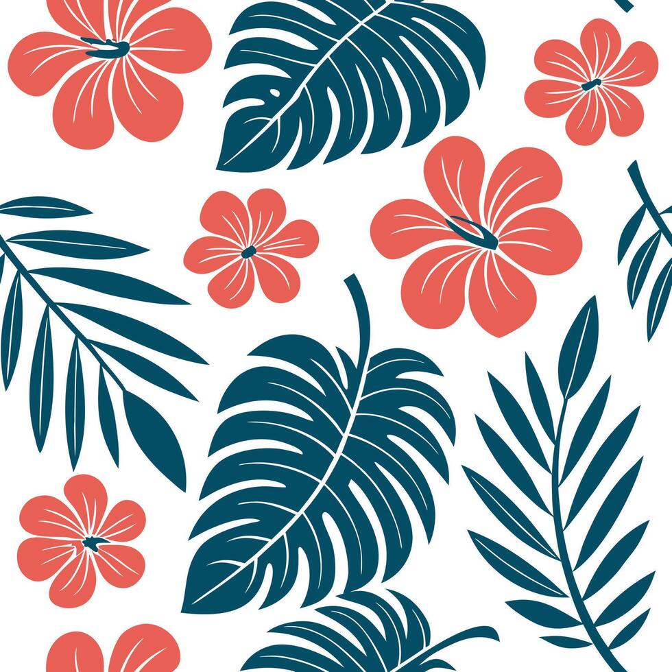 Tropical seamless tile pattern featuring vibrant flowers and lush leaves with high contrast colors suitable for beach themed spaces concept as Vibrant flowers and lush leaves in hi Clean Pro 2 vector