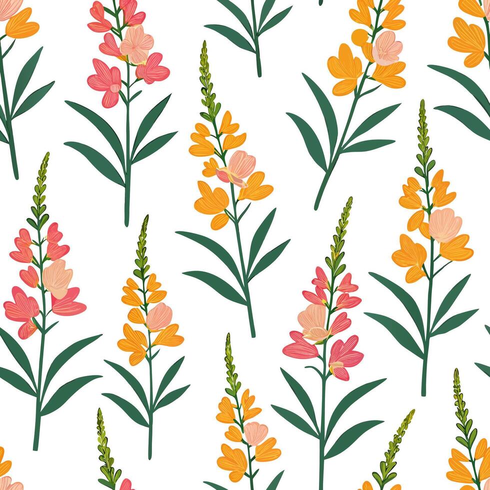 Tropical snapdragon garden seamless tile pattern vibrant isolated white background perfect for summer themes beach decor merchandise concept as Seamless tile pattern featuring a vi Clean Pro vector