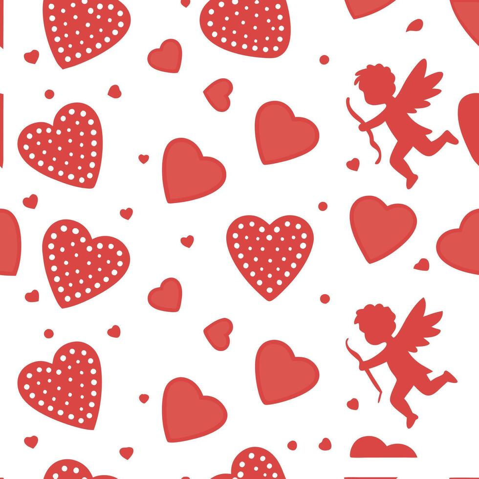 Valentine hearts and cupids seamless tile pattern with playful elements and bright pink tones for cheerful decor concept as Playful hearts and cupids with bright pink tones arrange Clean Pro 5 vector